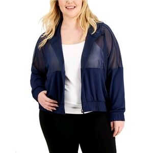 Ideology Womens Plus Size Zip-Up Mesh Hoodie 3X Indigo Sea